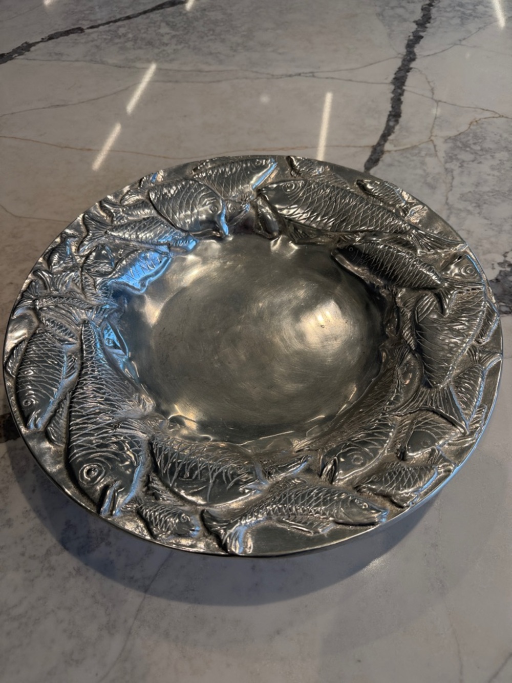 Decorative Silver Fish Motif Serving Bowl